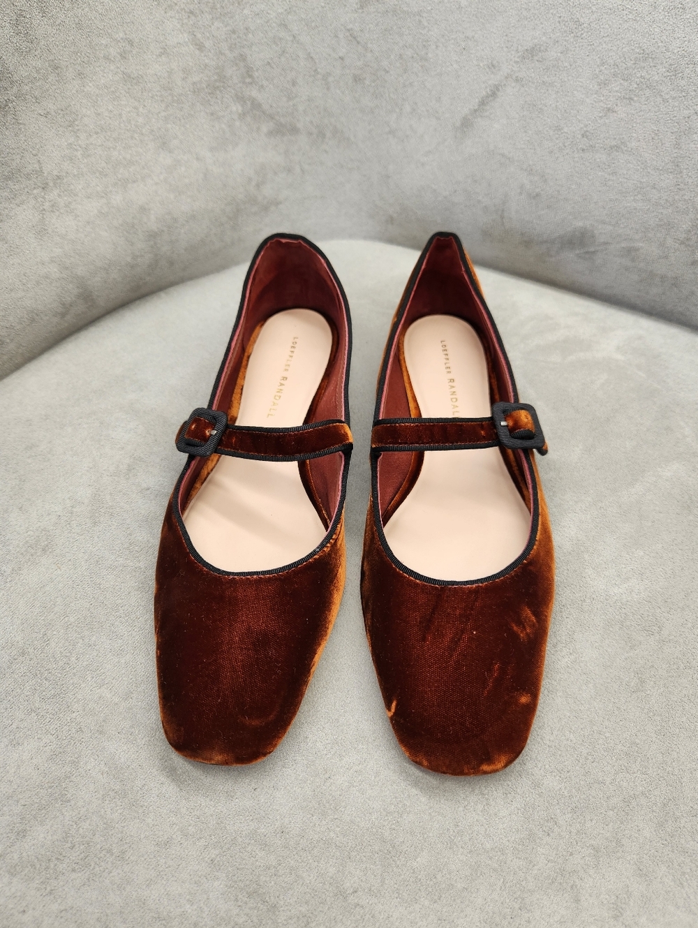Loeffler Randall Ballet Flats 9.5 Brown Cognac Velvet Ginger MaryJane Made Italy - Picture 4 of 16